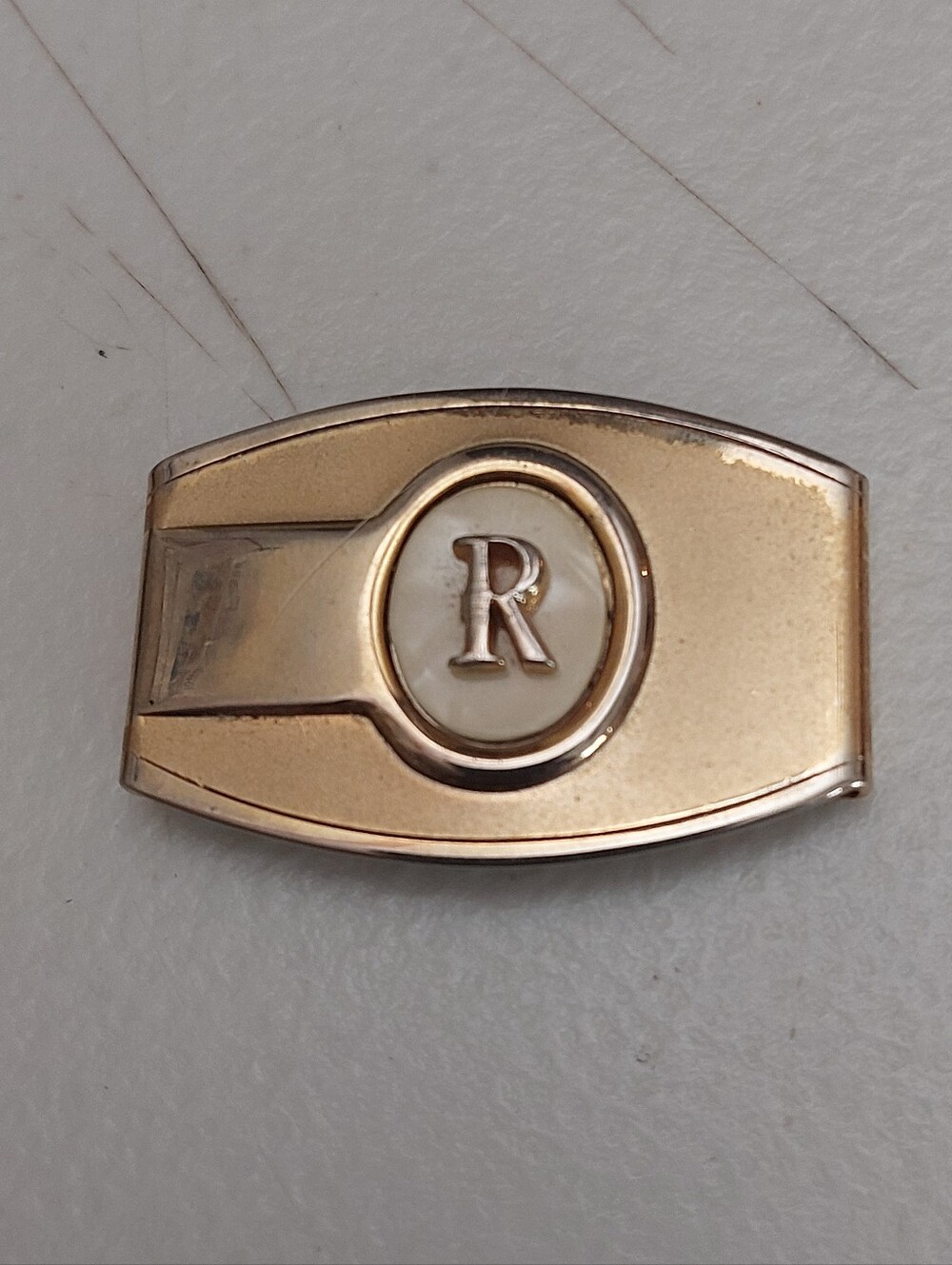 Vintage Mid-Century Gold Tone Monogram Initial R Belt Buckle Insert Plate